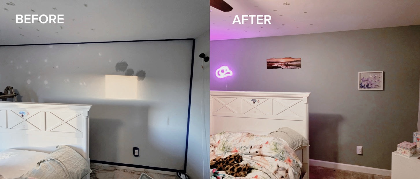 Bedroom accent wall painted, before and after